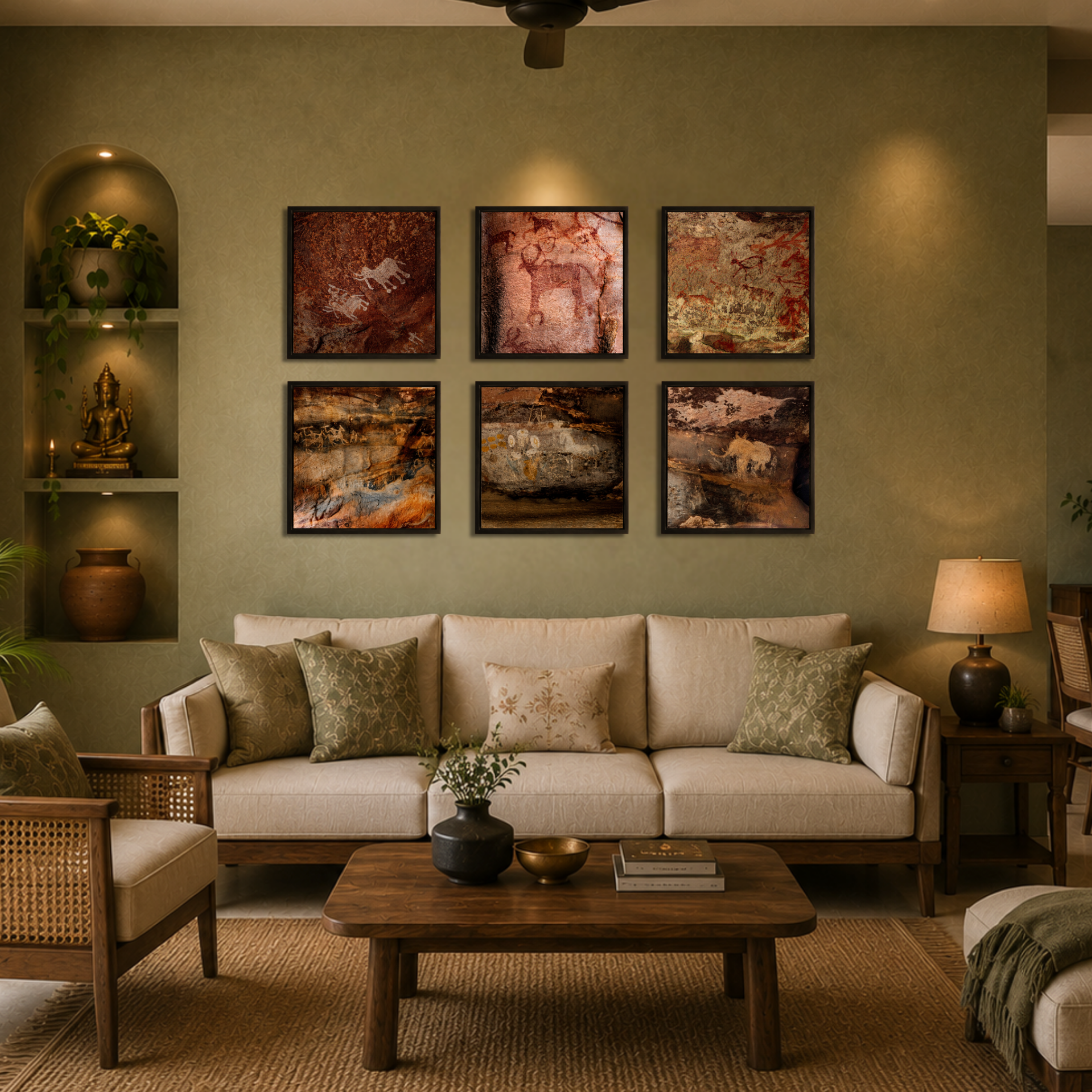 Bhimbetka Rock Art – Set of 6 | Prehistoric Cave Paintings Fine Art Wall Photography Print