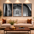 Delhi in Black & White – Red Fort & Qutub Minar | Stone, Shadow & the Soul of a City | Fine Art Wall Photography Print Triptych