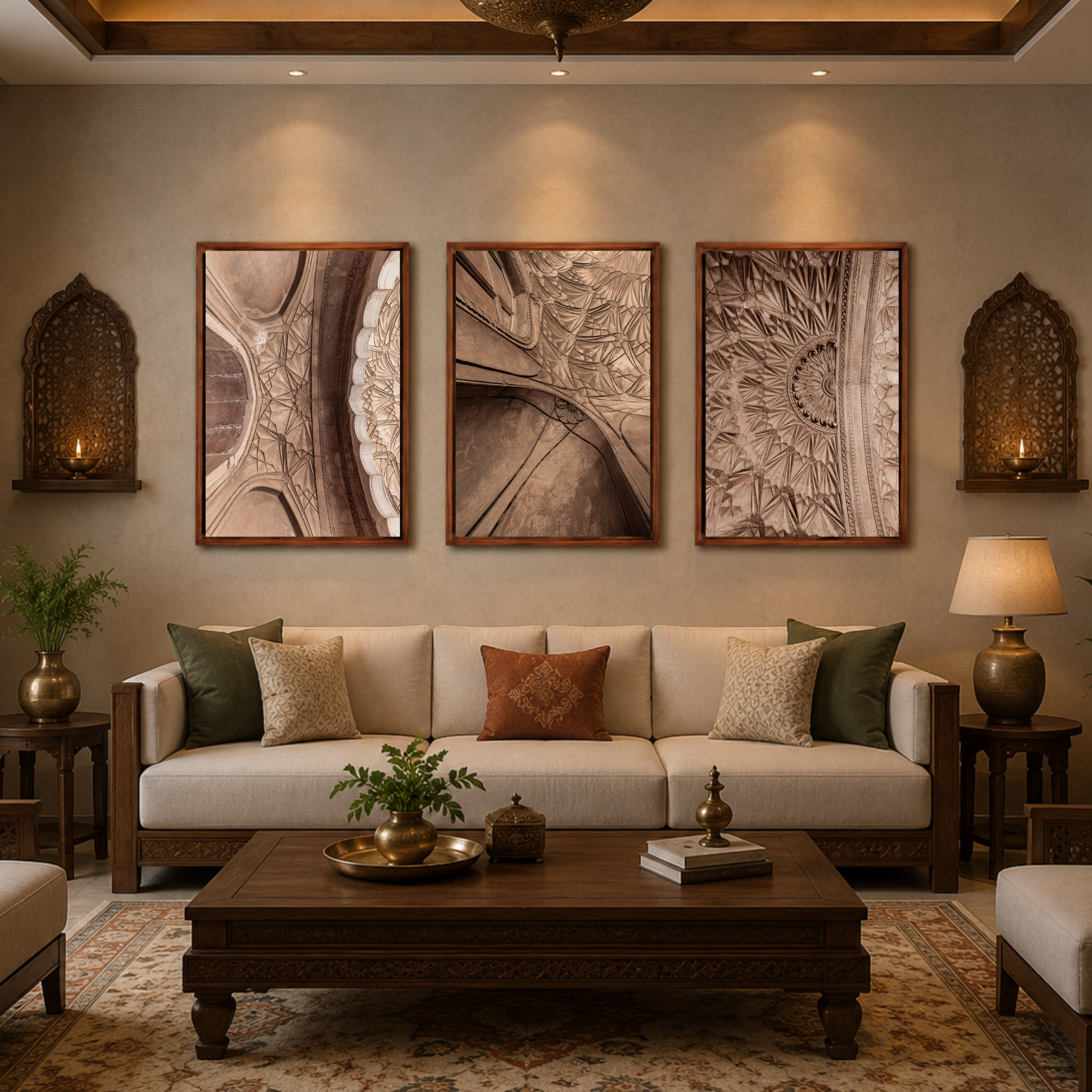 Safdarjung Tomb, Delhi – Vault Relief Triptych | Stucco, Shadow & the Last Flourish of the Mughals | Fine Art Wall Photography Print