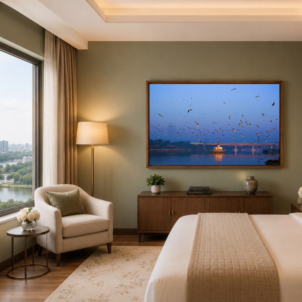 Yamuna River – Winter Morning, Flock of Seagulls & the Blue Dawn Sky | Fine Art Wall Photography Print