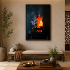 Yamuna Aarti – Priest in Divine Smoke & Night Light | Indian Spiritual Fine Art Wall Photography Print