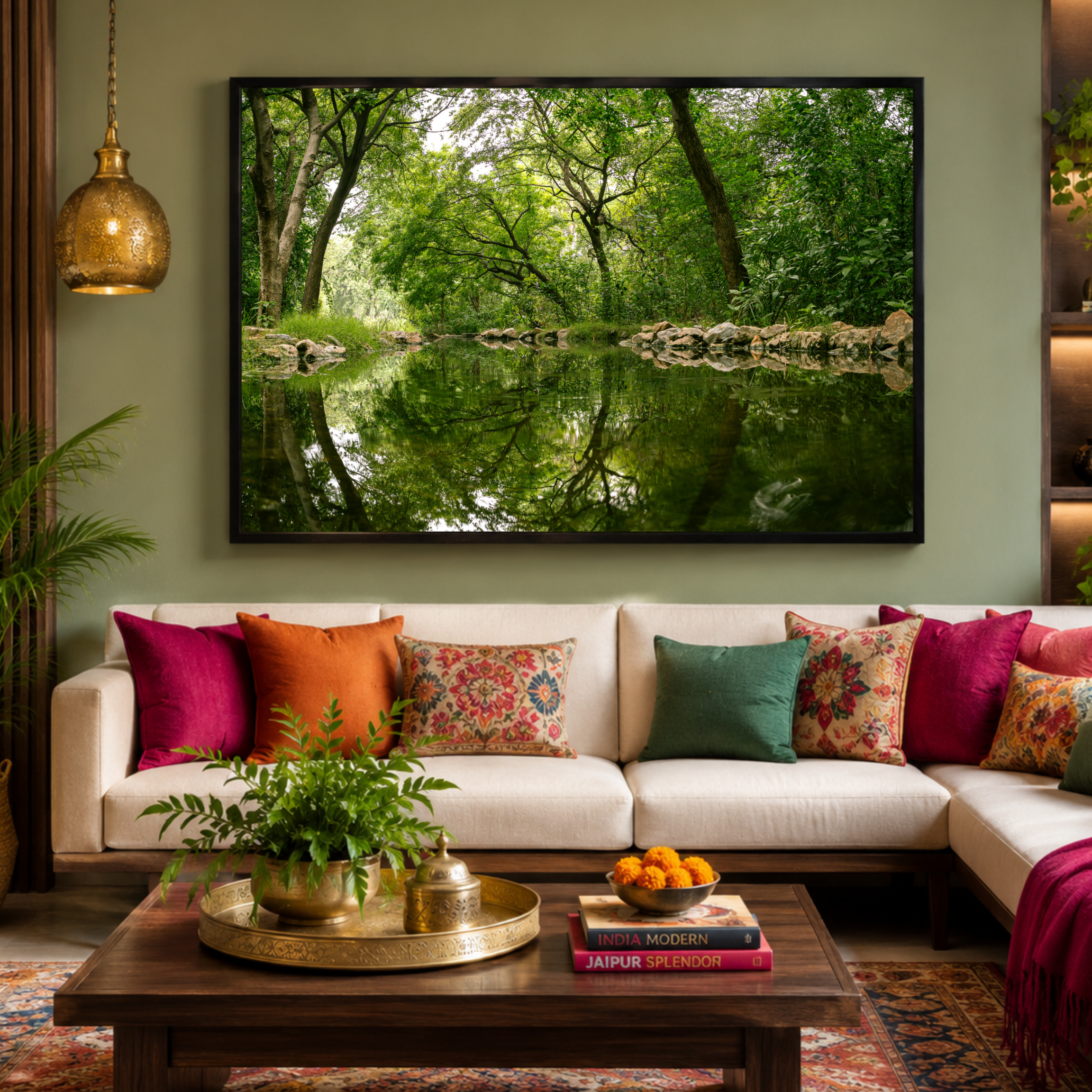 Delhi Green Escape – Forest Canopy, Stone Edge & Perfect Reflection | Fine Art Wall Photography Print