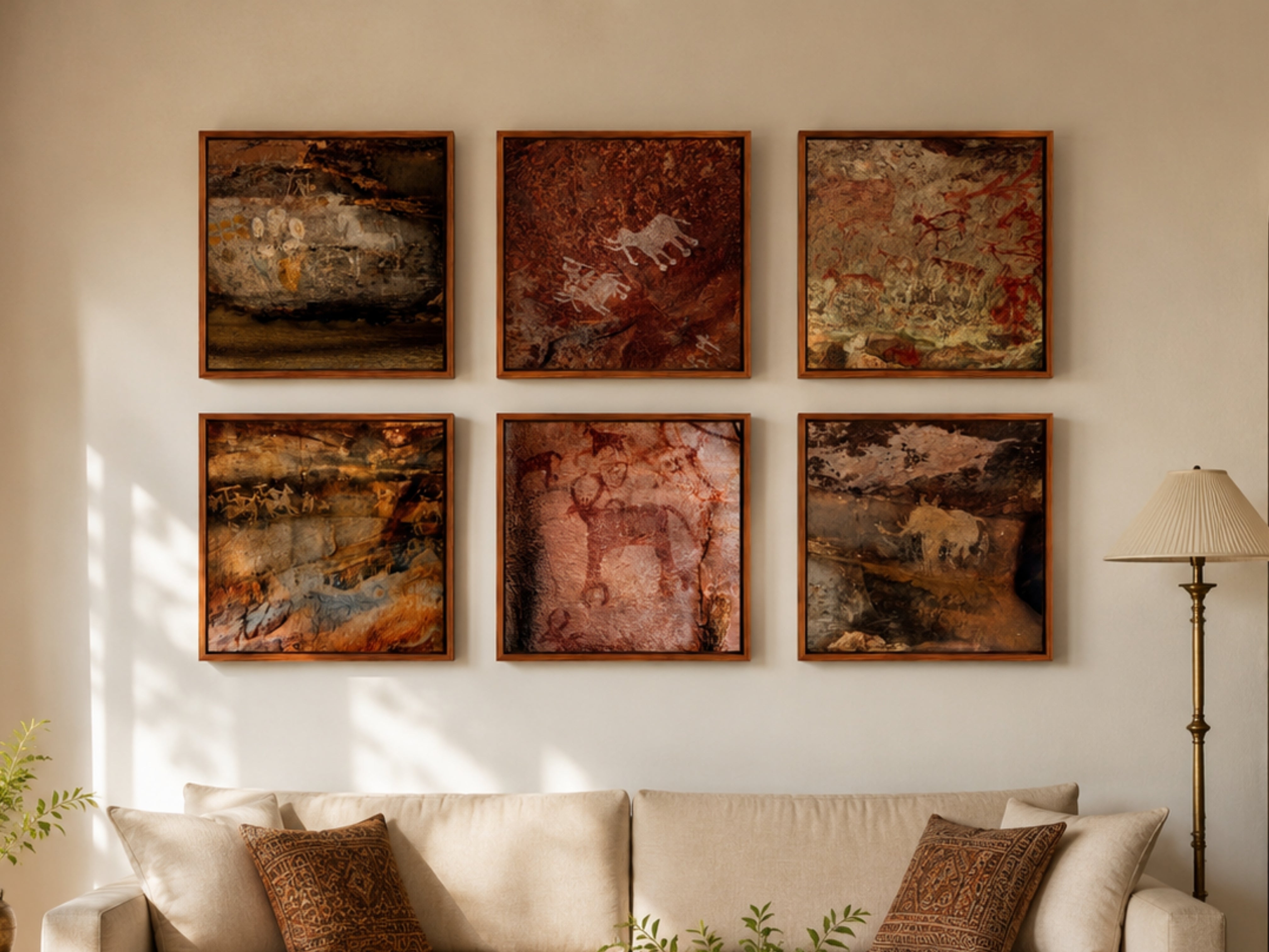 Bhimbetka Rock Art Set of 6 Fine Art Prints | Prehistoric Cave