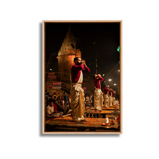 Varanasi Ganga Ghats – Ethereal Aarti | Conch, Fire & Bhakti at Its Peak | Fine Art Photography Print
