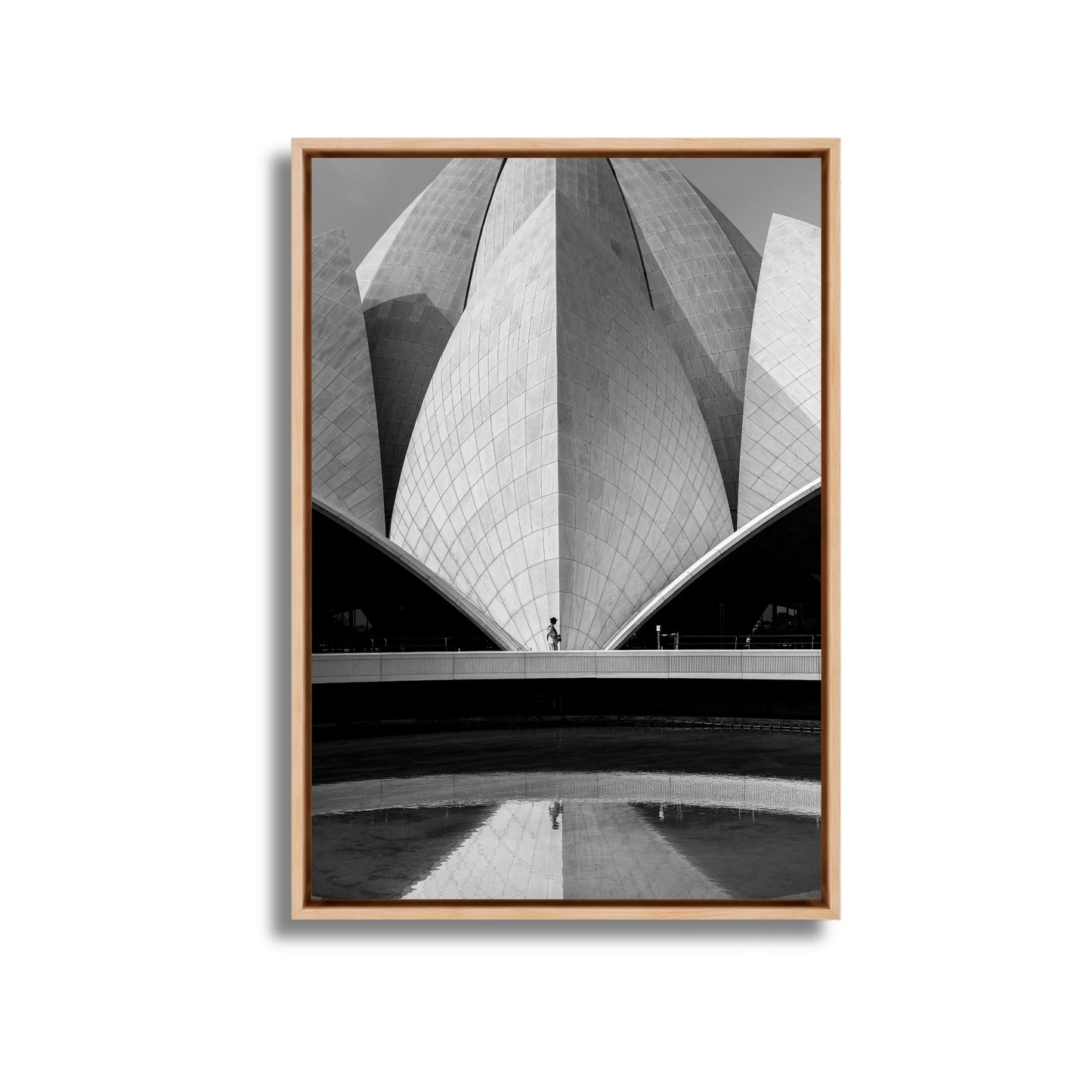 Lotus Temple Delhi – Concrete Petals, Shadow & Pool Reflection | B&W Architectural Fine Art Wall Photography Print