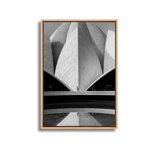 Lotus Temple Delhi – Concrete Petals, Shadow & Pool Reflection | B&W Architectural Fine Art Wall Photography Print