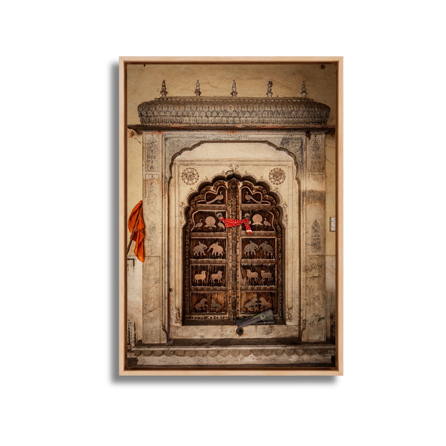 Jaipur Medieval Temple Door – Chhatri Canopy & Dark Brown Doors | Heritage Presence Fine Art Wall Photography Print