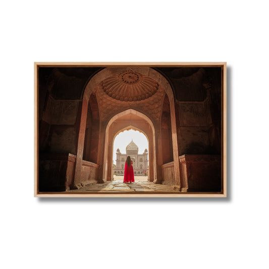 Safdarjung Tomb – Woman in Red | A Story of Peace, Love & Contrast in Sunlight | Fine Art Wall Photography Print