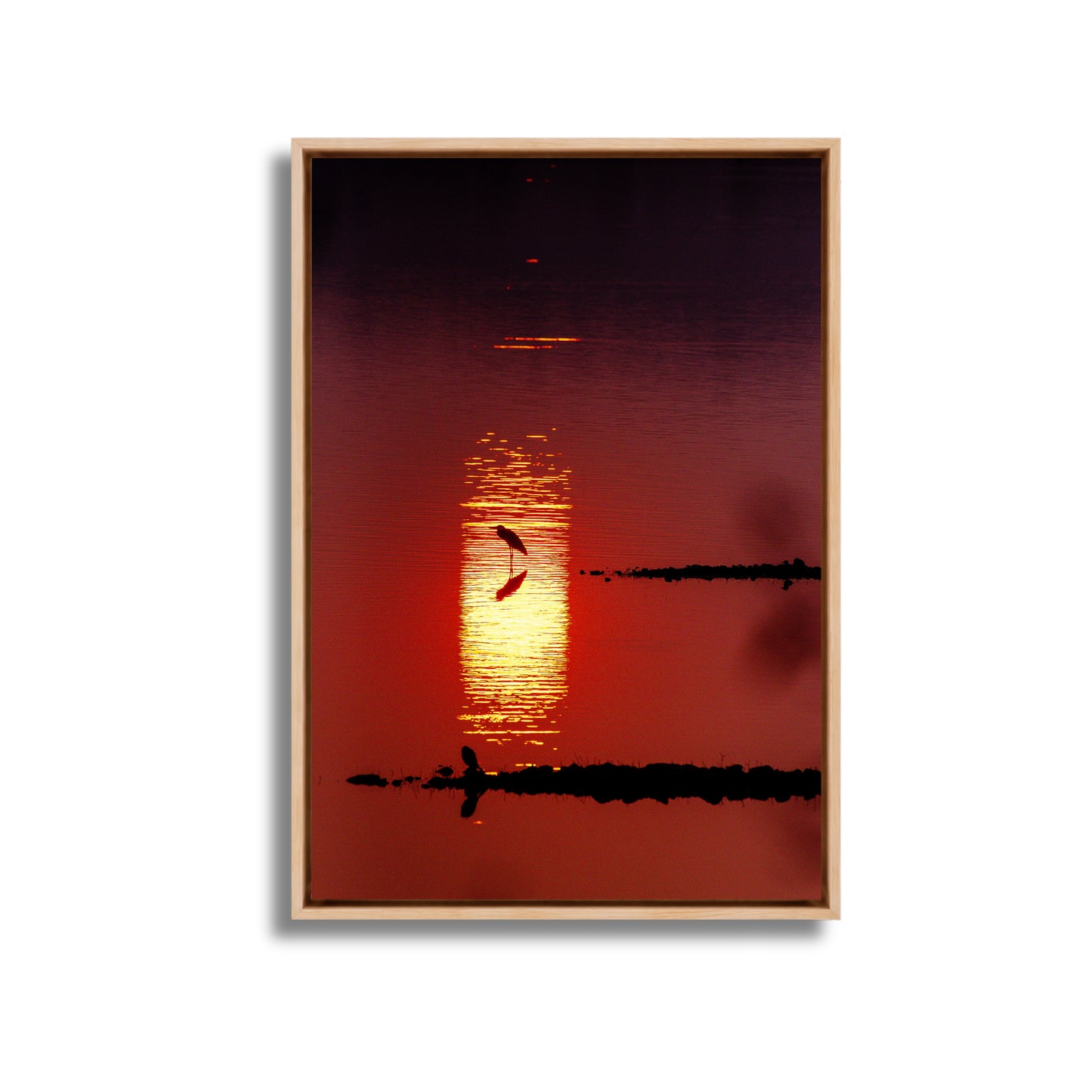 Bird in Silhouette – Sunset Over the Lake | Crimson Reflections Fine Art Wall Photography Print