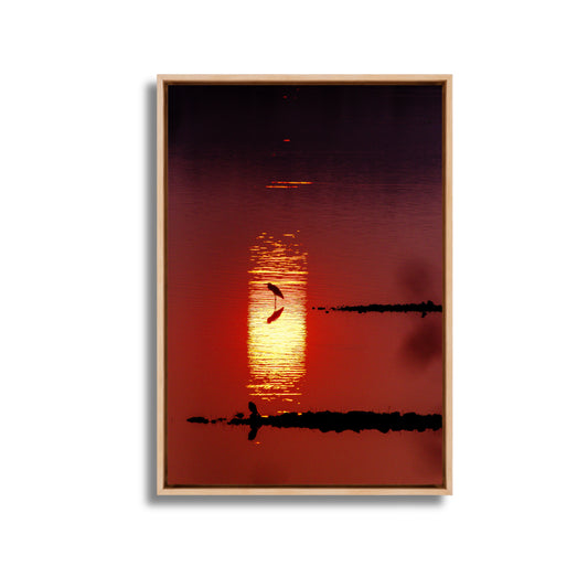 Bird in Silhouette – Sunset Over the Lake | Crimson Reflections Fine Art Wall Photography Print