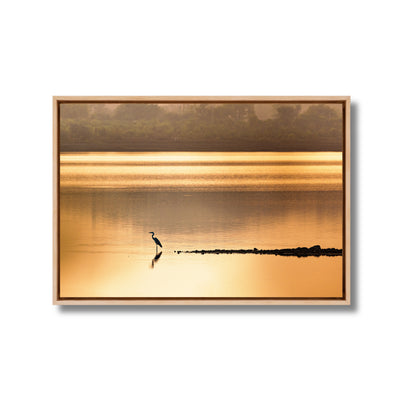 Bird in Silhouette, Wetland Lake at Sunset – Reflection, Stillness & the Golden Hour | Fine Art Wall Photography Print