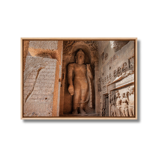 Kanheri Caves – Standing Buddha & Ancient Brahmi Inscription, Mumbai | Fine Art Wall Photography Print