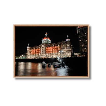 Mumbai Street Photography – Taj Mahal Palace Hotel at Night, Sea Reflections & Twinkling Lights | Fine Art Wall Photography Print