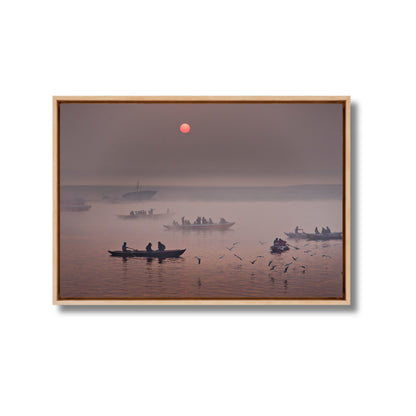 Varanasi Ganga Ghats – Winter Morning Fog, Silhouettes & the Crimson Sun | Fine Art Wall Photography Print