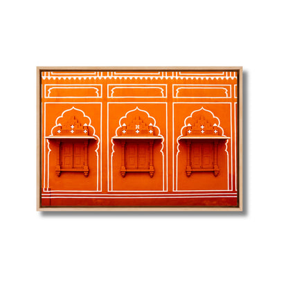 City Palace, Jaipur – Orange Walls, White Jharokhas & Chhatris | The Geometry of Rajput Grandeur | Fine Art Wall Photography Print