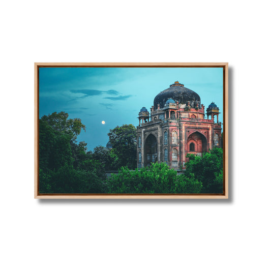 Humayun's Tomb Complex – Barber's Tomb Against the Rising Moon | Ethereal Blue Sky & Mughal Silence | Fine Art Wall Photography Print