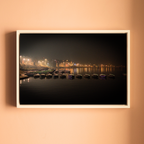 Varanasi Ganga Ghats – Boats at Rest, City Lights & the Sacred River at Night | Fine Art Wall Photography Print