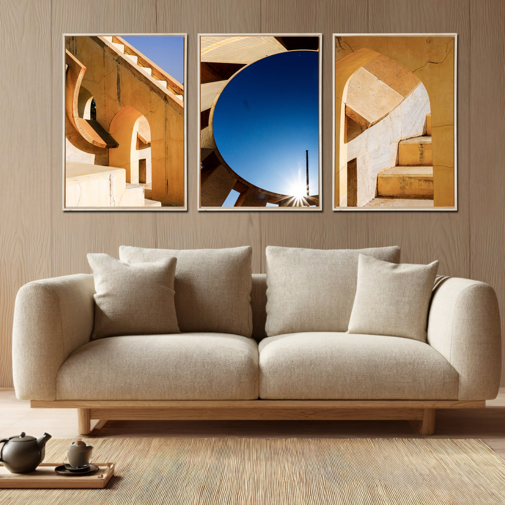 Jantar Mantar, Jaipur – Light, Shadow & Sky | Fine Art Wall Photography Print | Triptych