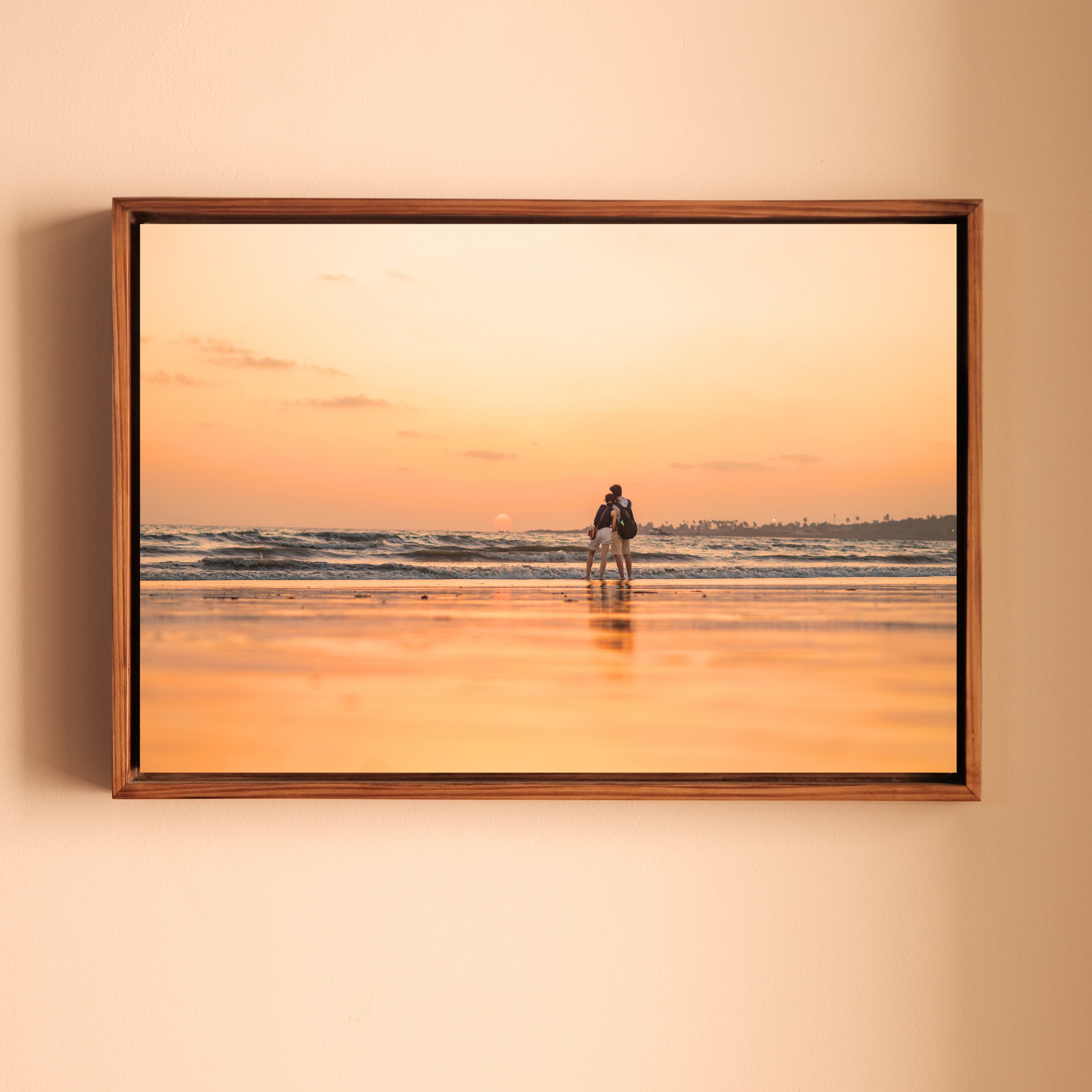 Mumbai Beach – Couple at Sunset, Wet Sand Reflections | Fine Art Wall Photography Print