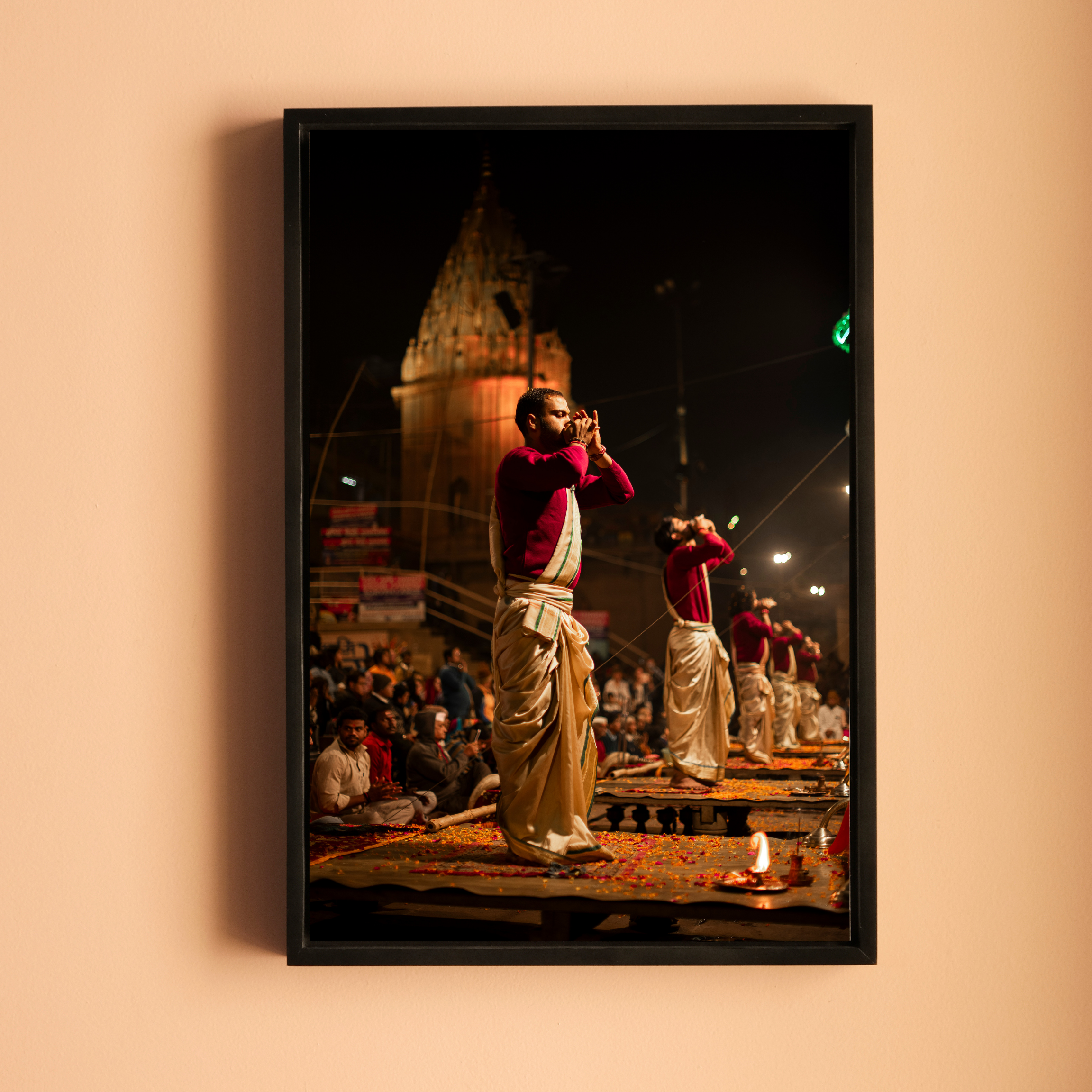 Varanasi Ganga Ghats – Ethereal Aarti | Conch, Fire & Bhakti at Its Peak | Fine Art Wall Photography Print