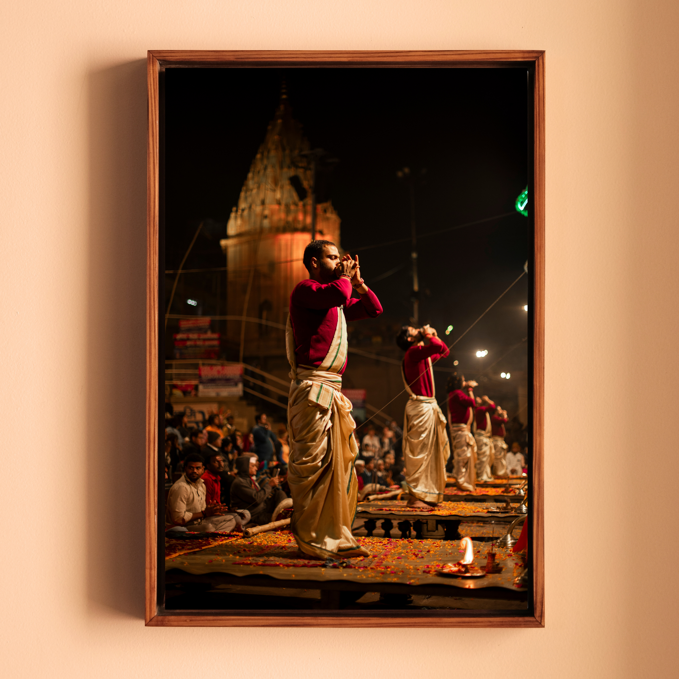 Varanasi Ganga Ghats – Ethereal Aarti | Conch, Fire & Bhakti at Its Peak | Fine Art Wall Photography Print