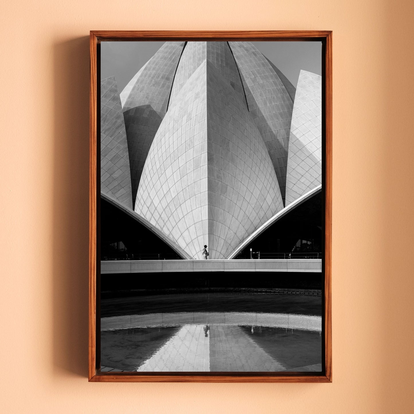Lotus Temple Delhi – Concrete Petals, Shadow & Pool Reflection | B&W Architectural Fine Art Wall Photography Print