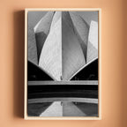 Lotus Temple Delhi – Concrete Petals, Shadow & Pool Reflection | B&W Architectural Fine Art Wall Photography Print