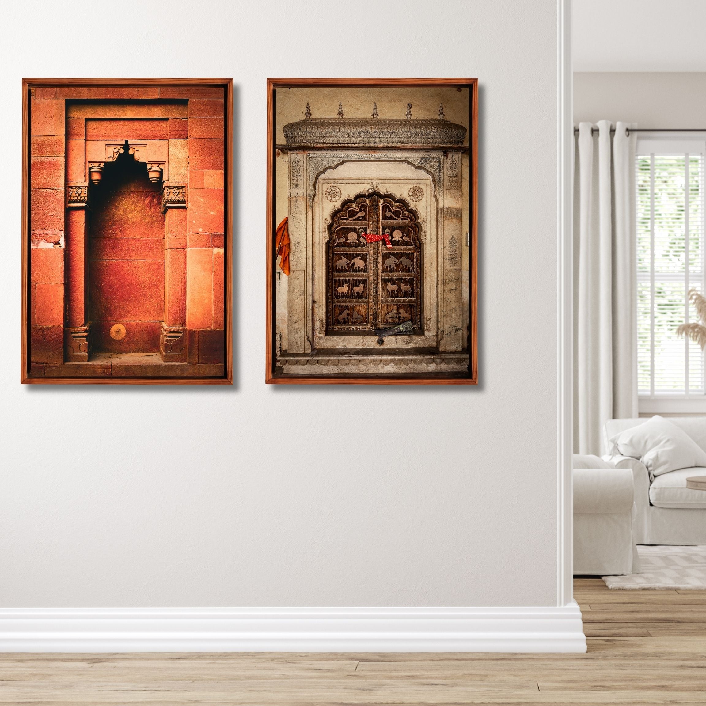 Jaipur Medieval Temple Door – Chhatri Canopy & Dark Brown Doors | Heritage Presence Fine Art Wall Photography Print