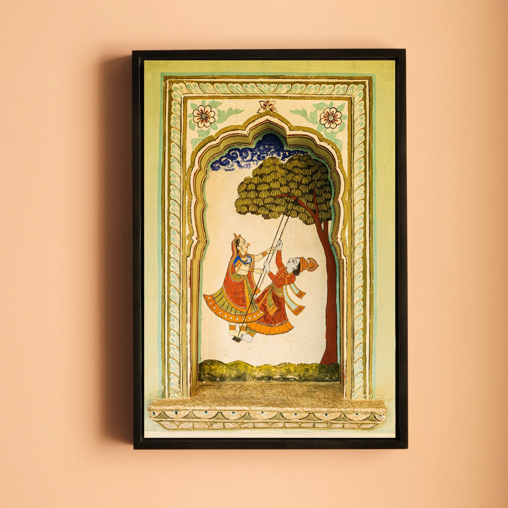 Radha Krishna on the Swing – Poddar Haveli, Shekhawati | Love & Mythology Fresco Fine Art Wall Photography Print