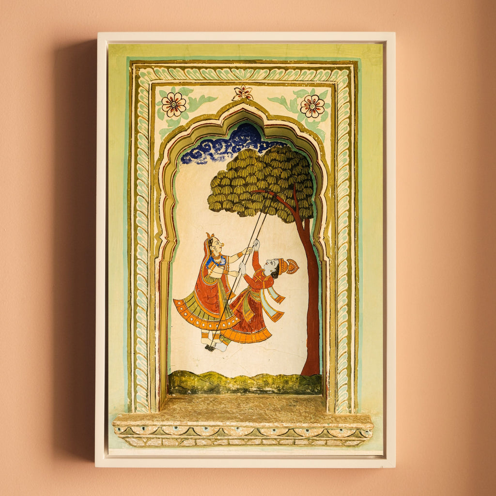 Radha Krishna on the Swing – Poddar Haveli, Shekhawati | Love & Mythology Fresco Fine Art Wall Photography Print