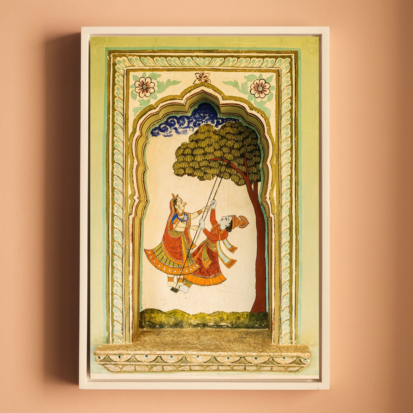 Radha Krishna on the Swing – Poddar Haveli, Shekhawati | Love & Mythology Fresco Fine Art Wall Photography Print