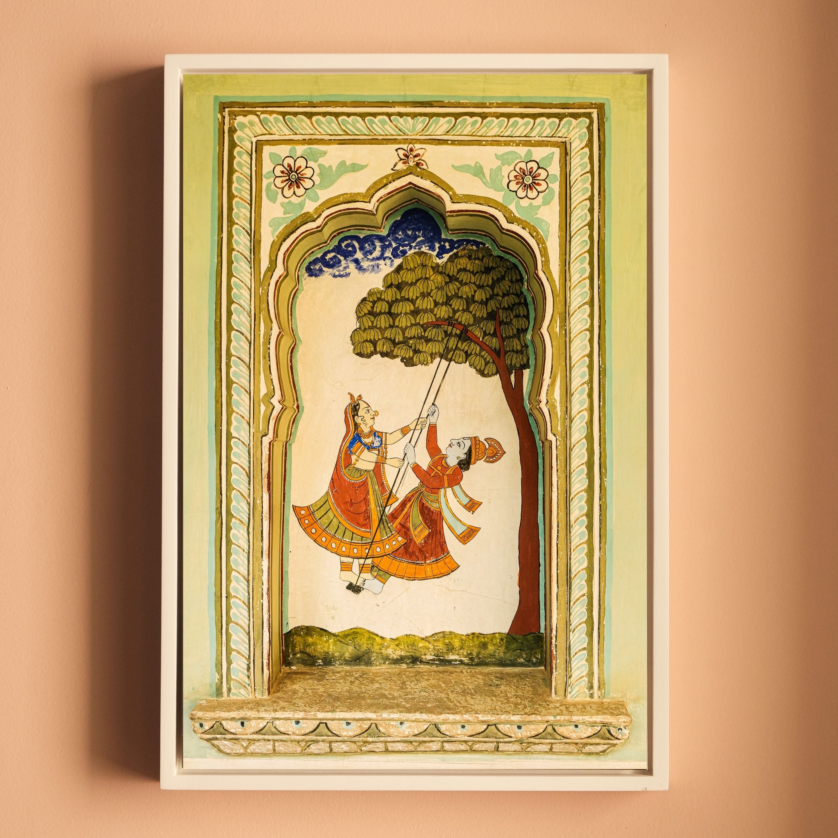 Radha Krishna on the Swing – Poddar Haveli, Shekhawati | Love & Mythology Fresco Fine Art Wall Photography Print