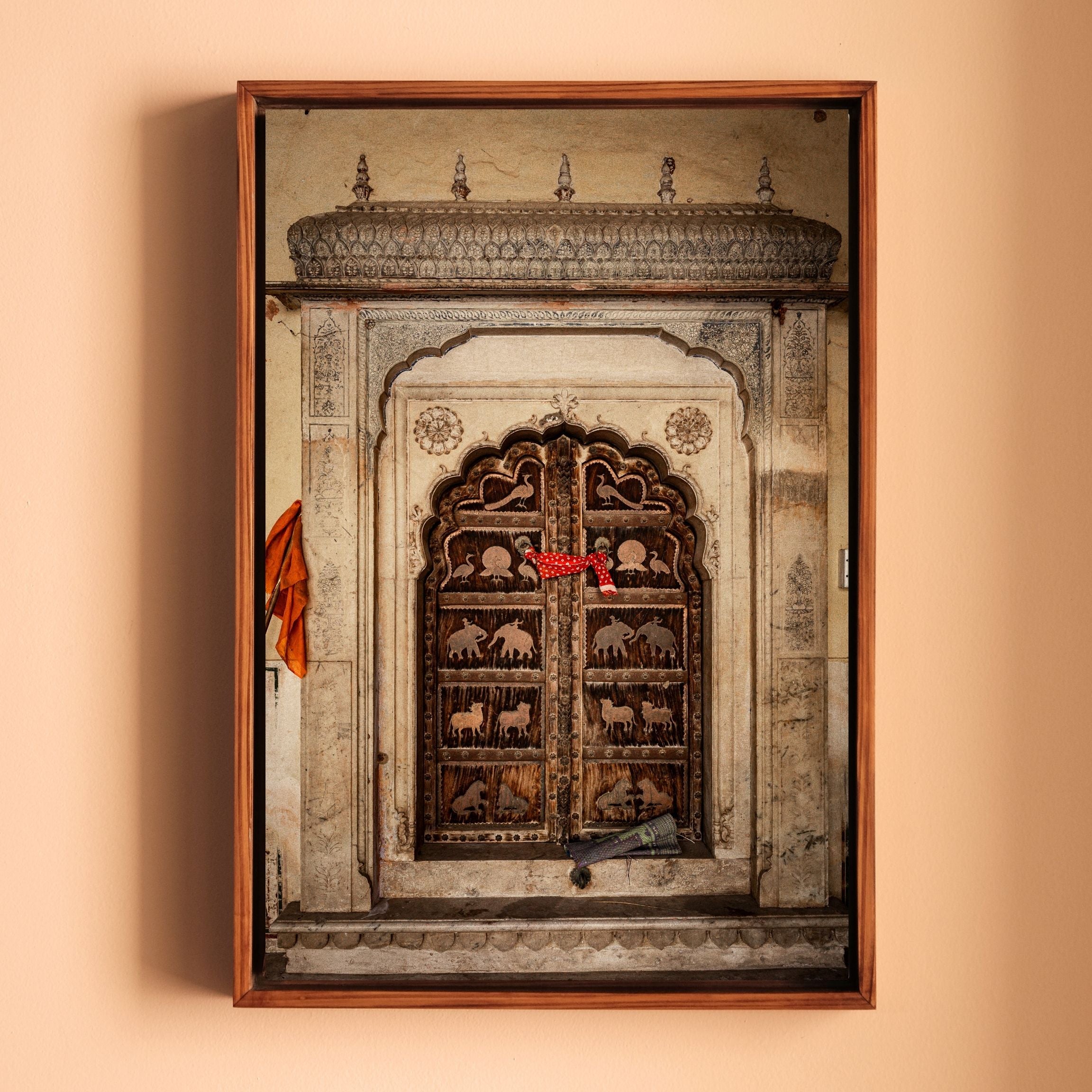 Jaipur Medieval Temple Door – Chhatri Canopy & Dark Brown Doors | Heritage Presence Fine Art Wall Photography Print