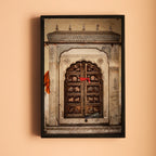 Jaipur Medieval Temple Door – Chhatri Canopy & Dark Brown Doors | Heritage Presence Fine Art Wall Photography Print