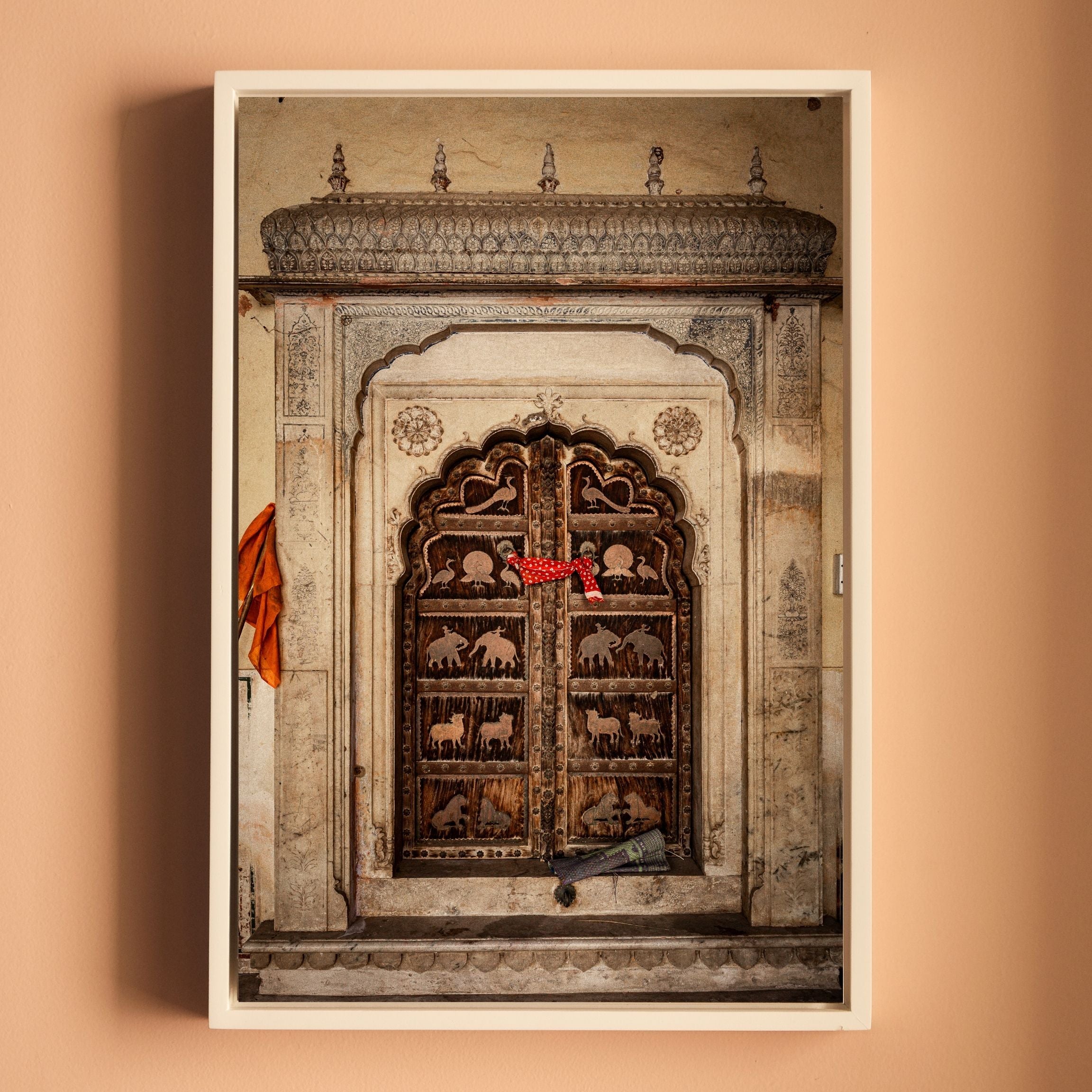 Jaipur Medieval Temple Door – Chhatri Canopy & Dark Brown Doors | Heritage Presence Fine Art Wall Photography Print