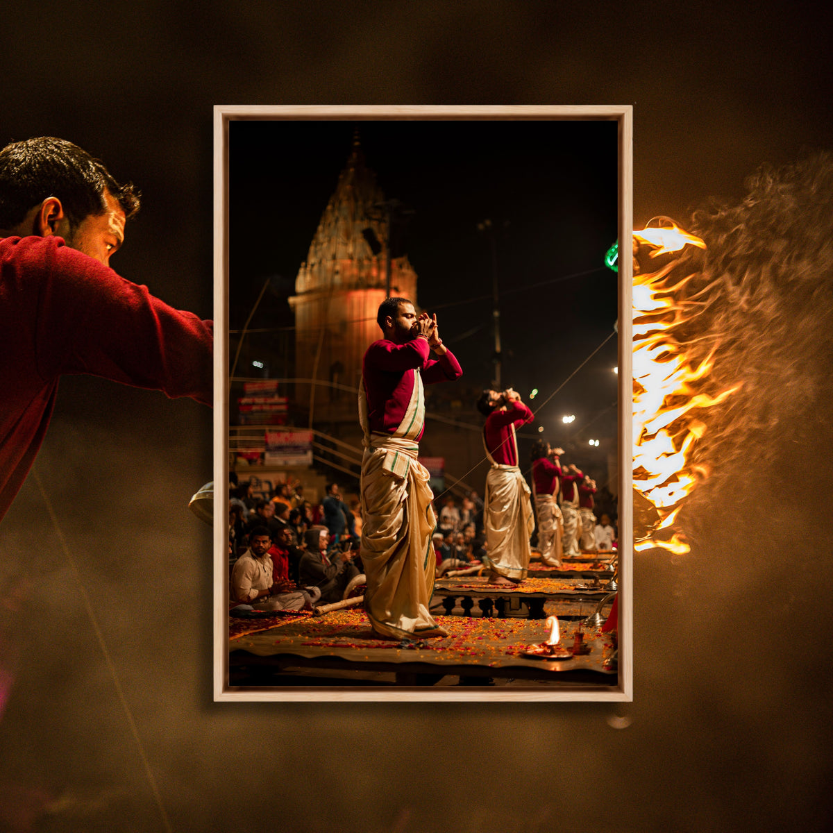 Varanasi Ganga Ghats – Ethereal Aarti | Conch, Fire & Bhakti at Its Peak | Fine Art Photography Print