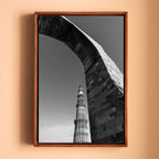 Qutub Minar Through the Arches – Black & White | Indian Heritage Fine Art Wall Photography Print