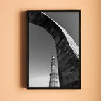 Qutub Minar Through the Arches – Black & White | Indian Heritage Fine Art Wall Photography Print
