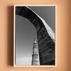 Qutub Minar Through the Arches – Black & White | Indian Heritage Fine Art Wall Photography Print