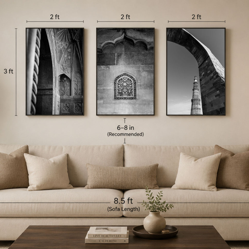 Delhi in Black & White – Red Fort & Qutub Minar | Stone, Shadow & the Soul of a City | Fine Art Wall Photography Print Triptych