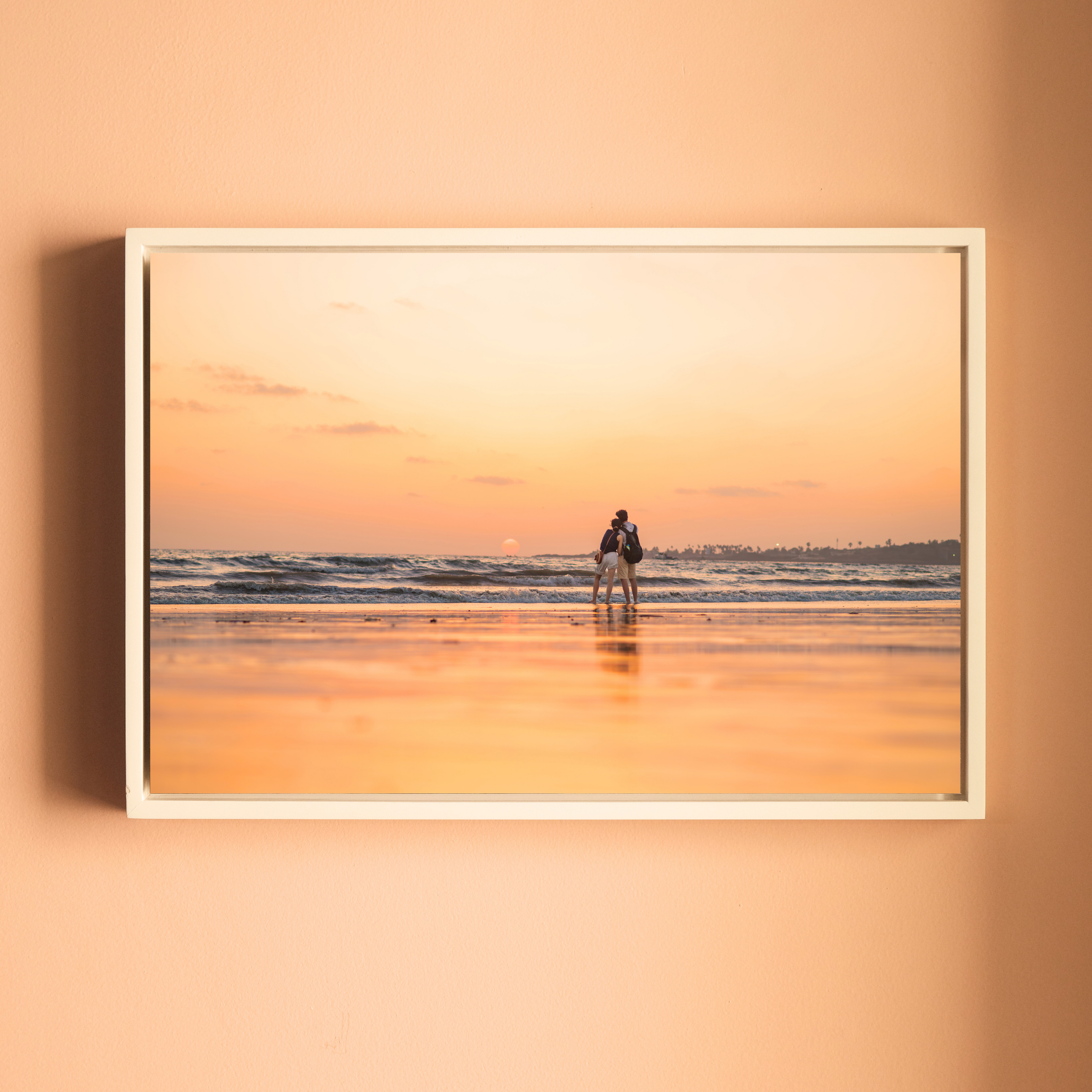 Mumbai Beach – Couple at Sunset, Wet Sand Reflections | Fine Art Wall Photography Print