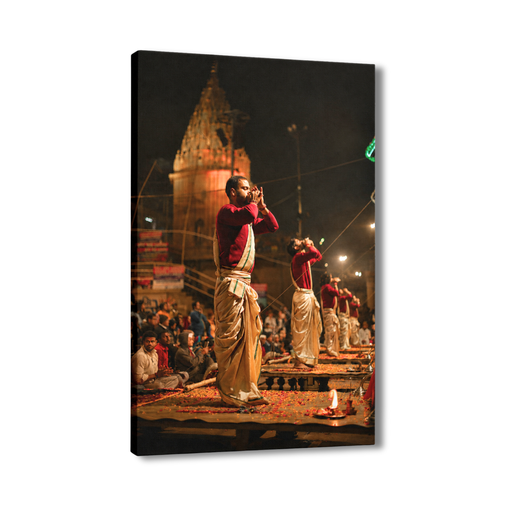 Varanasi Ganga Ghats – Ethereal Aarti | Conch, Fire & Bhakti at Its Peak | Fine Art Wall Photography Print