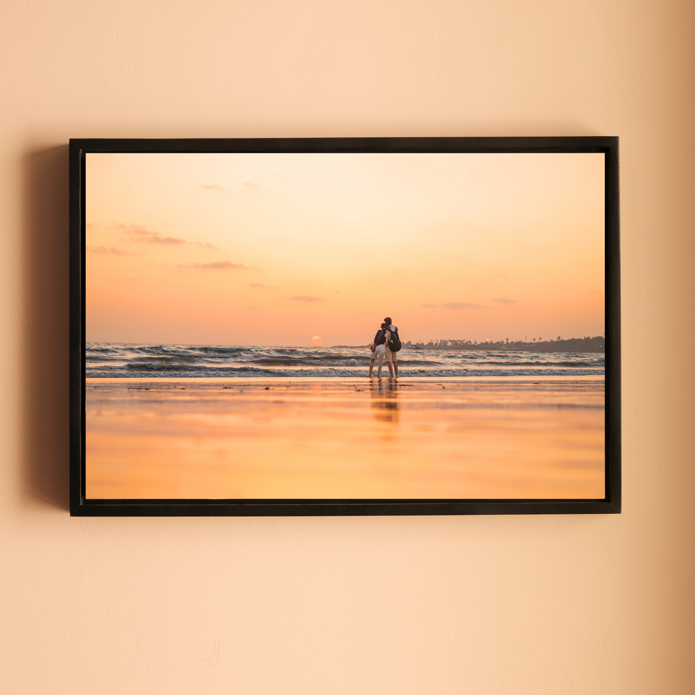 Mumbai Beach – Couple at Sunset, Wet Sand Reflections | Fine Art Wall Photography Print