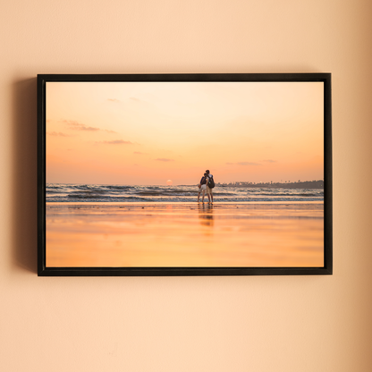Mumbai Beach – Couple at Sunset, Wet Sand Reflections | Fine Art Wall Photography Print