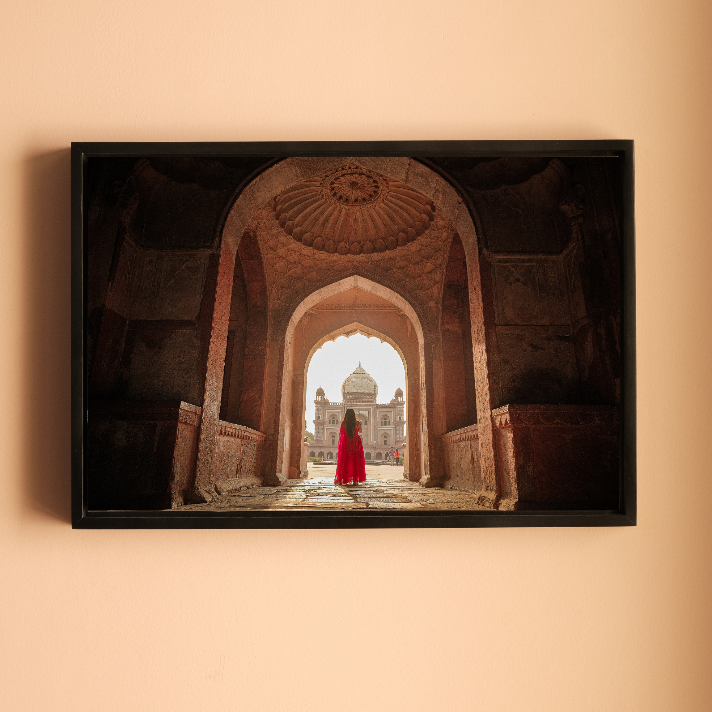 Safdarjung Tomb – Woman in Red | A Story of Peace, Love & Contrast in Sunlight | Fine Art Wall Photography Print