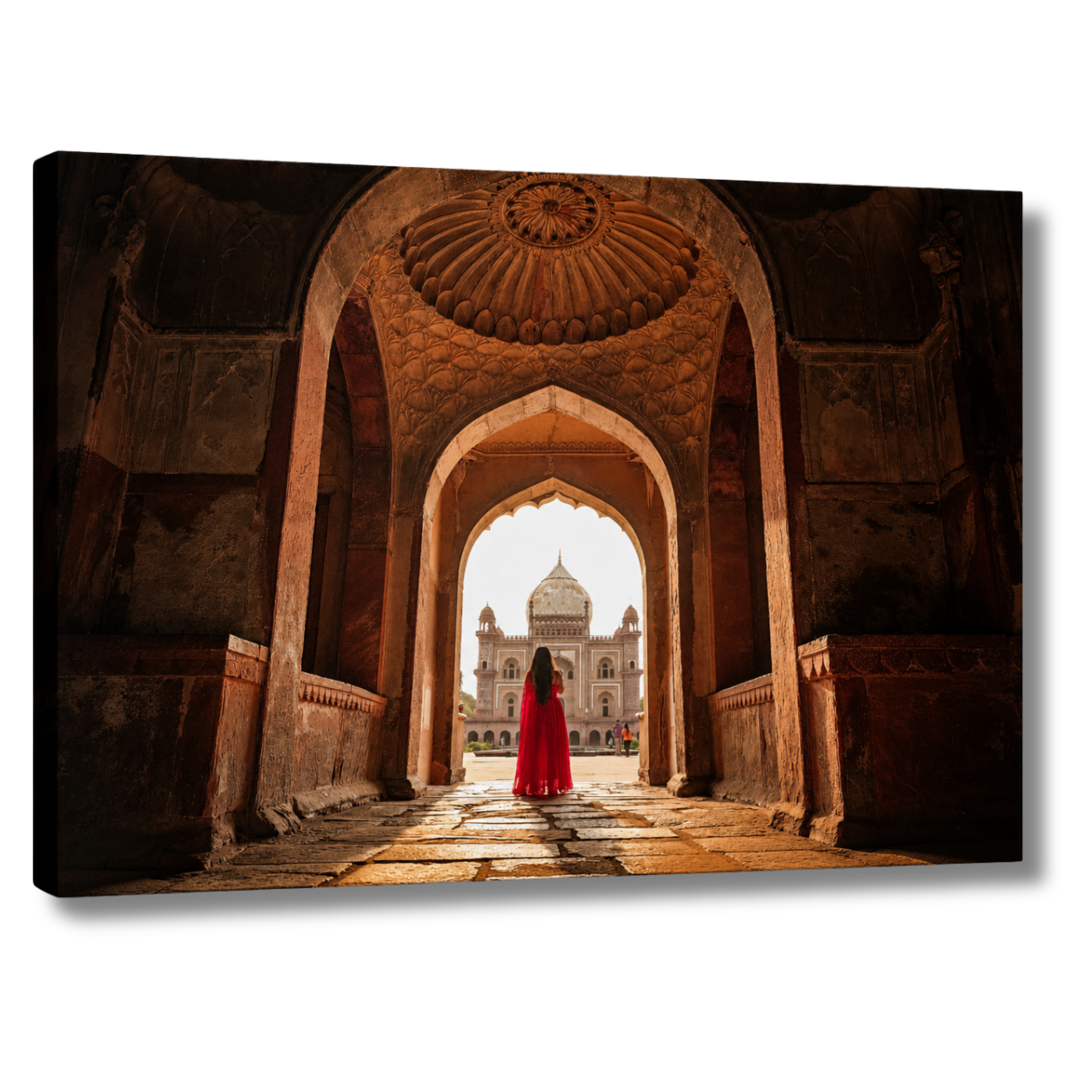 Safdarjung Tomb – Woman in Red | A Story of Peace, Love & Contrast in Sunlight | Fine Art Wall Photography Print