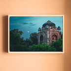 Humayun's Tomb Complex – Barber's Tomb Against the Rising Moon | Ethereal Blue Sky & Mughal Silence | Fine Art Wall Photography Print