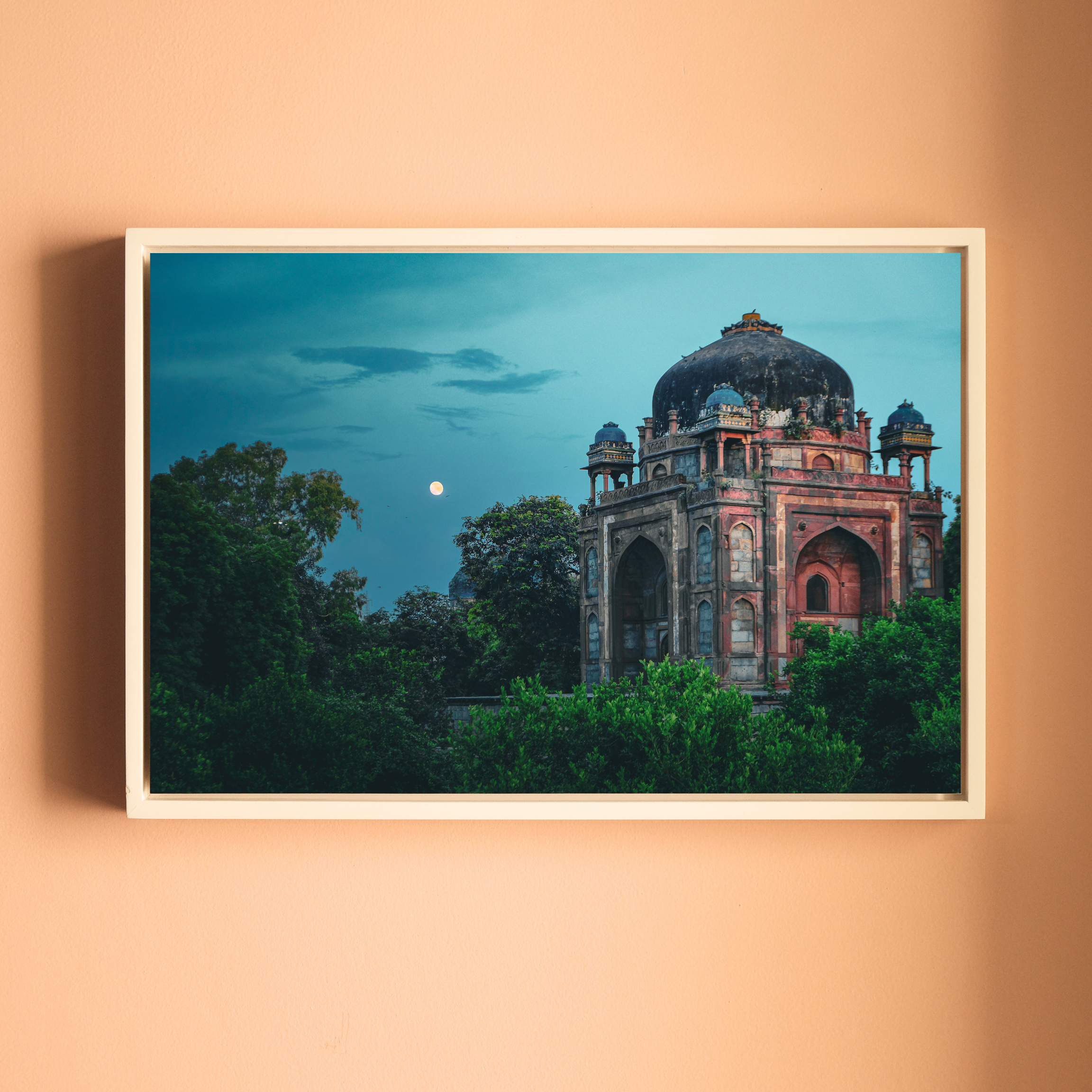 Humayun's Tomb Complex – Barber's Tomb Against the Rising Moon | Ethereal Blue Sky & Mughal Silence | Fine Art Wall Photography Print