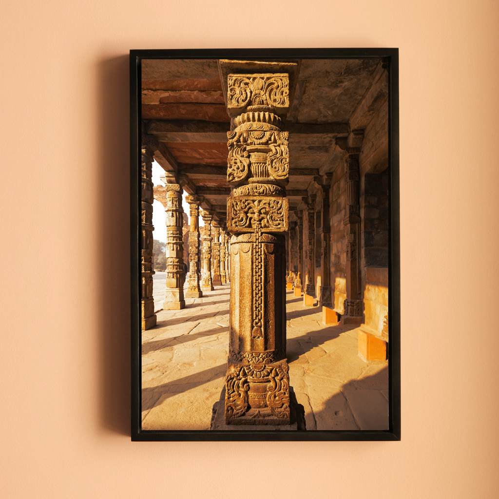 Qutub Complex – Pillars in Morning Light | Stone, Sun & the Story of Indian Heritage | Fine Art Wall Photography Print