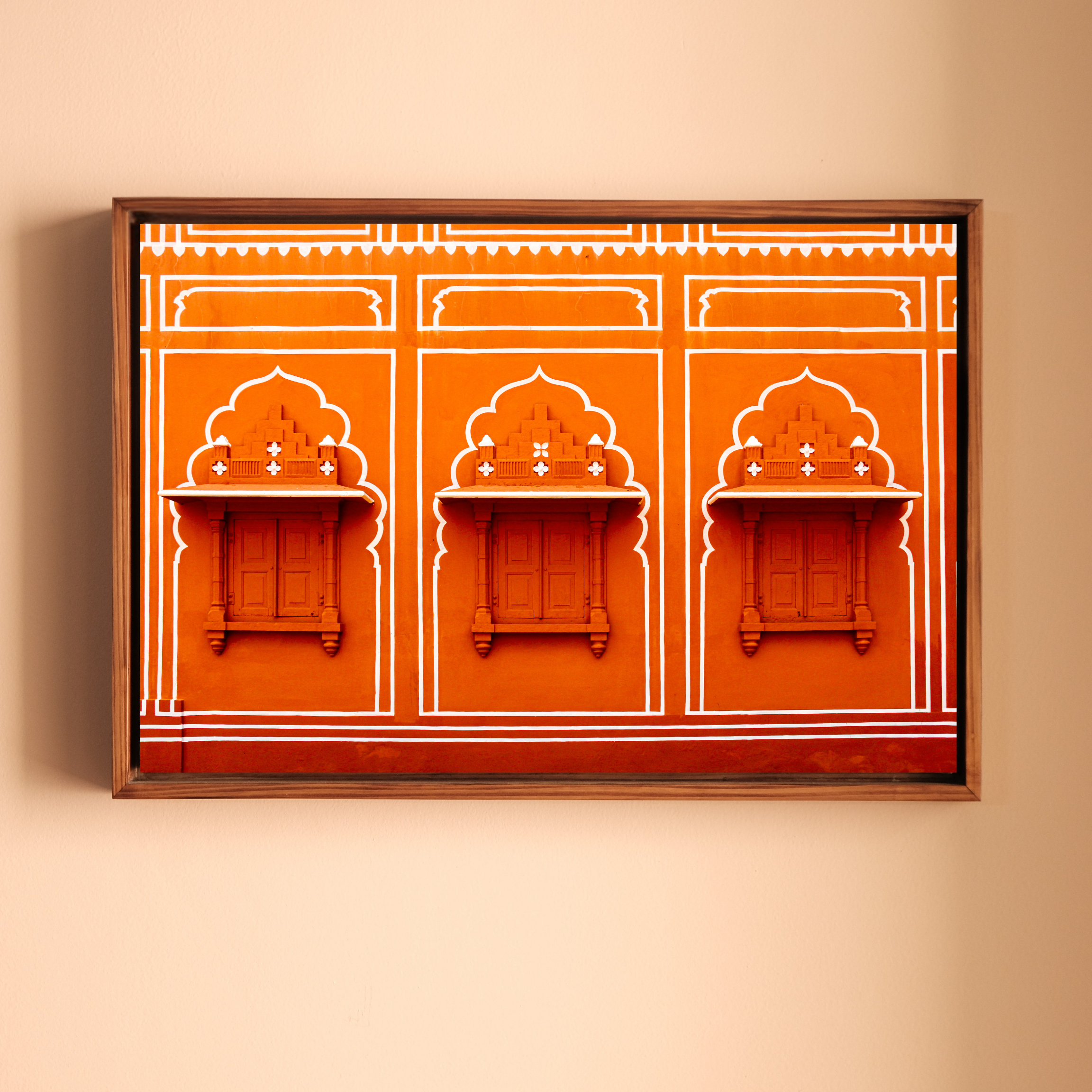City Palace, Jaipur – Orange Walls, White Jharokhas & Chhatris | The Geometry of Rajput Grandeur | Fine Art Wall Photography Print
